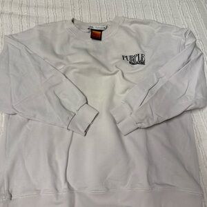 White Crewneck Sweater with Ribbed Cuffs